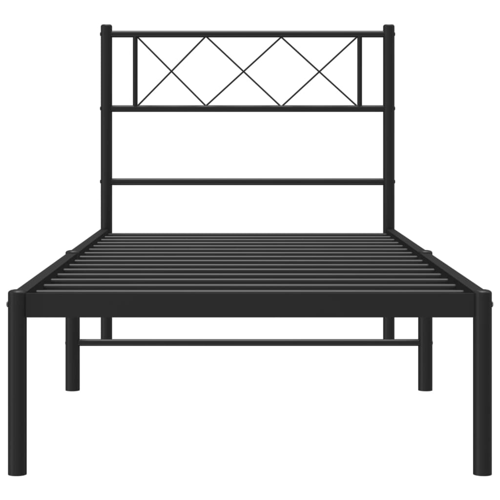 Metal Bed Frame without Mattress with Headboard Black 107x203cm