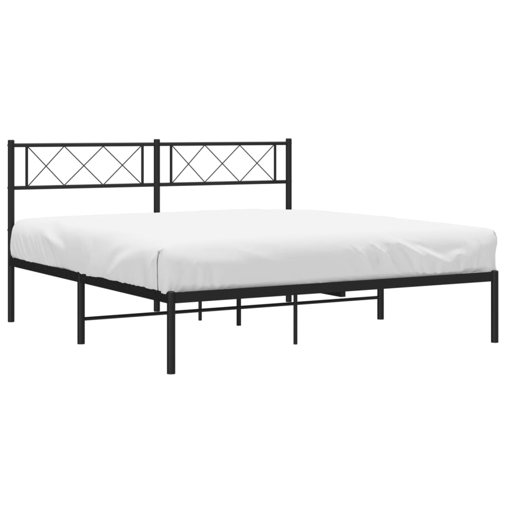Metal Bed Frame without Mattress with Headboard Black 120x190cm