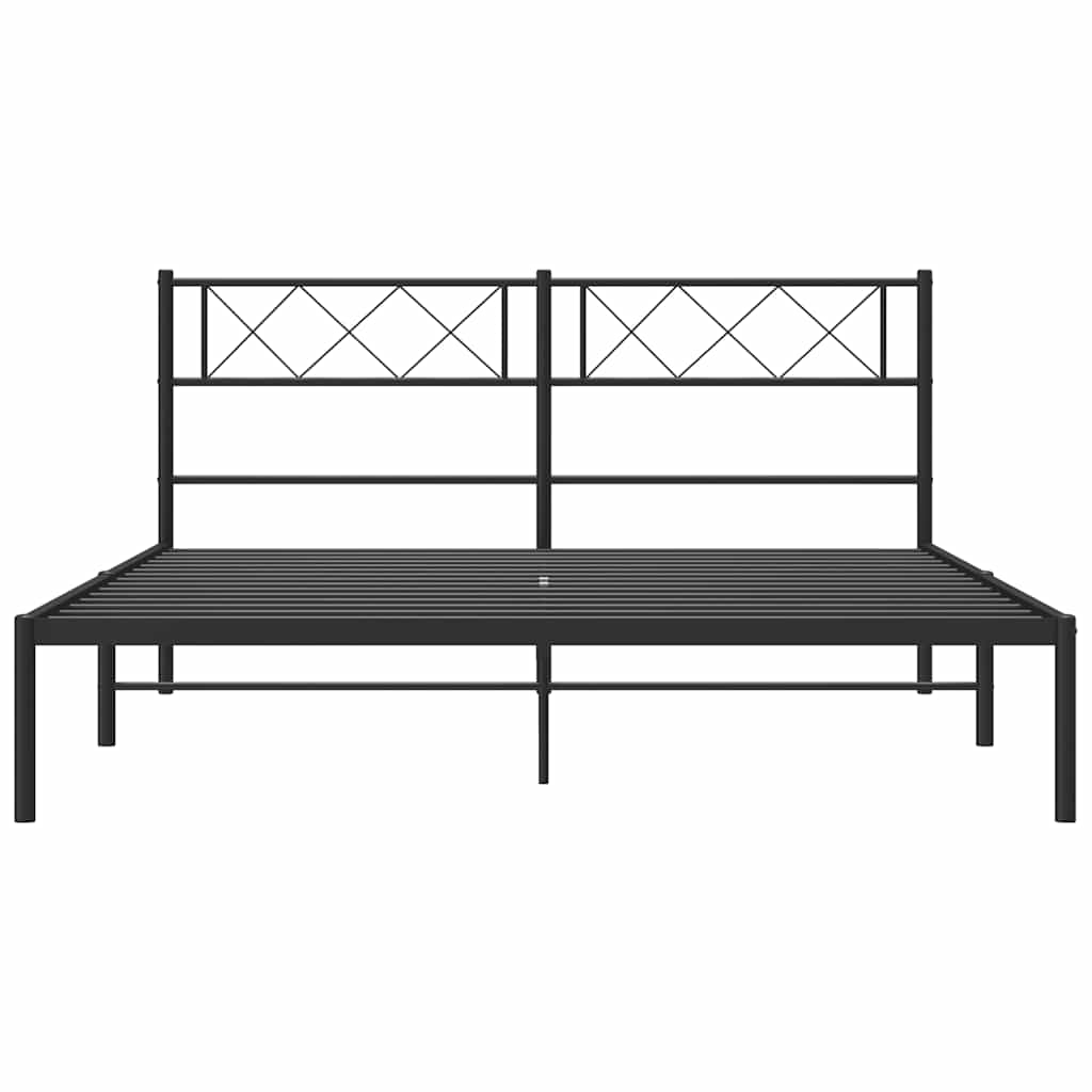 Metal Bed Frame without Mattress with Headboard Black 135x190cm