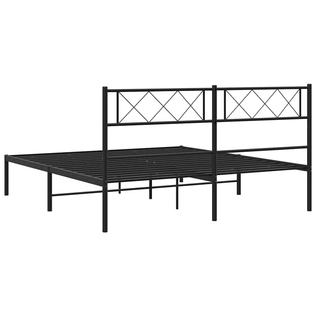 Metal Bed Frame without Mattress with Headboard Black 135x190cm
