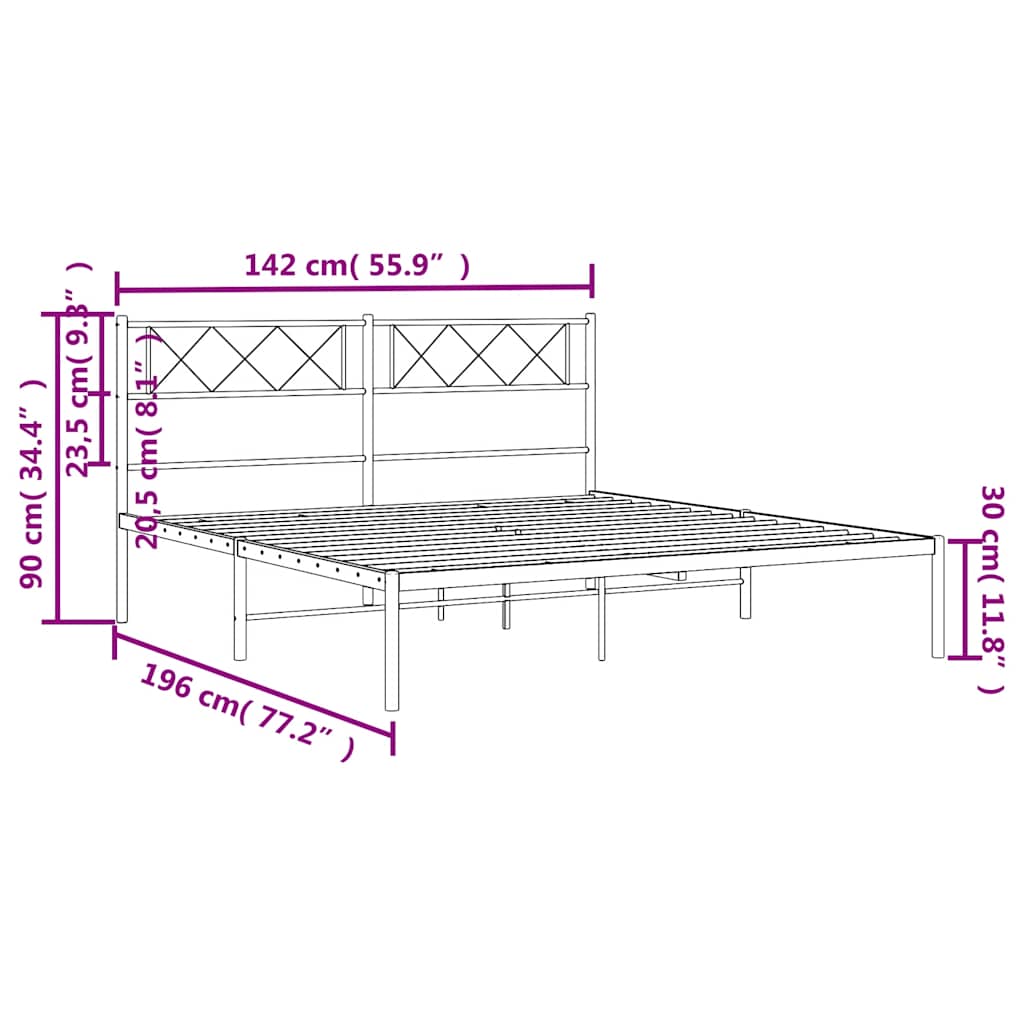 Metal Bed Frame without Mattress with Headboard Black 135x190cm