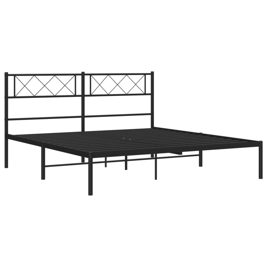Metal Bed Frame without Mattress with Headboard Black 140x190cm