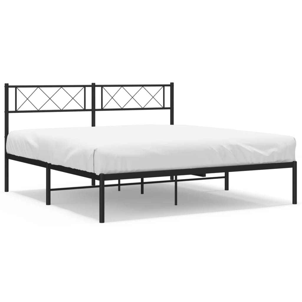 Metal Bed Frame without Mattress with Headboard Black 160x200cm
