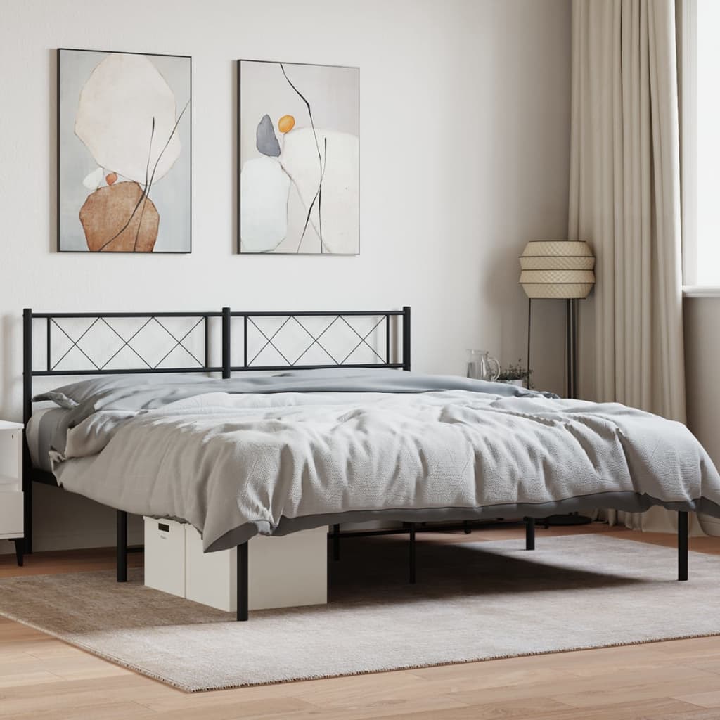 Metal Bed Frame without Mattress with Headboard Black 160x200cm