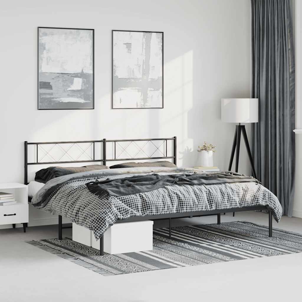 Metal Bed Frame without Mattress with Headboard Black 183x213cm