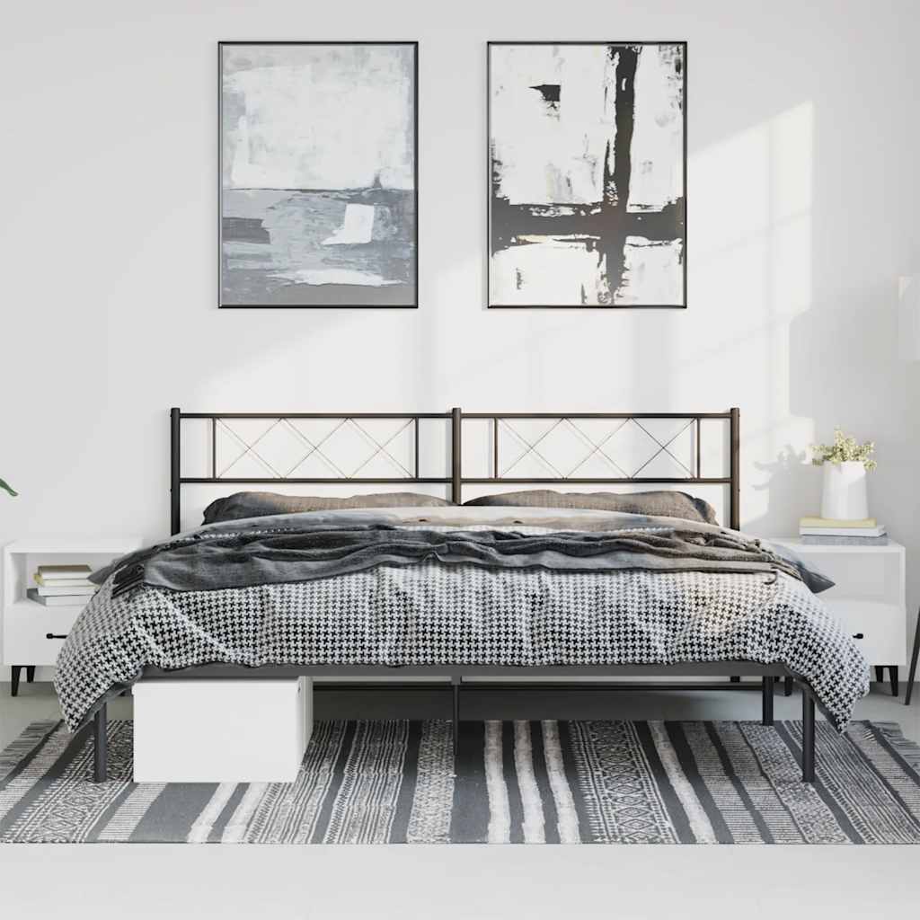 Metal Bed Frame without Mattress with Headboard Black 193x203cm
