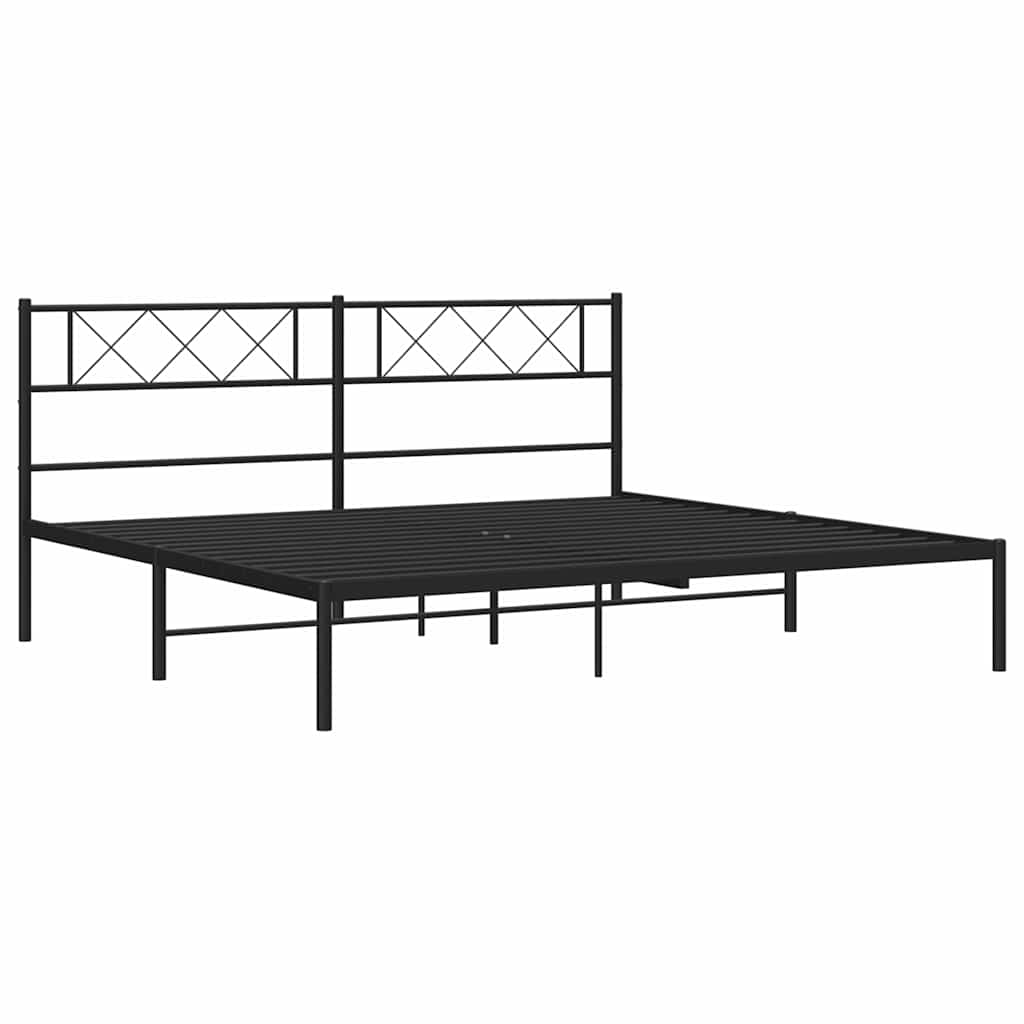 Metal Bed Frame without Mattress with Headboard Black 193x203cm