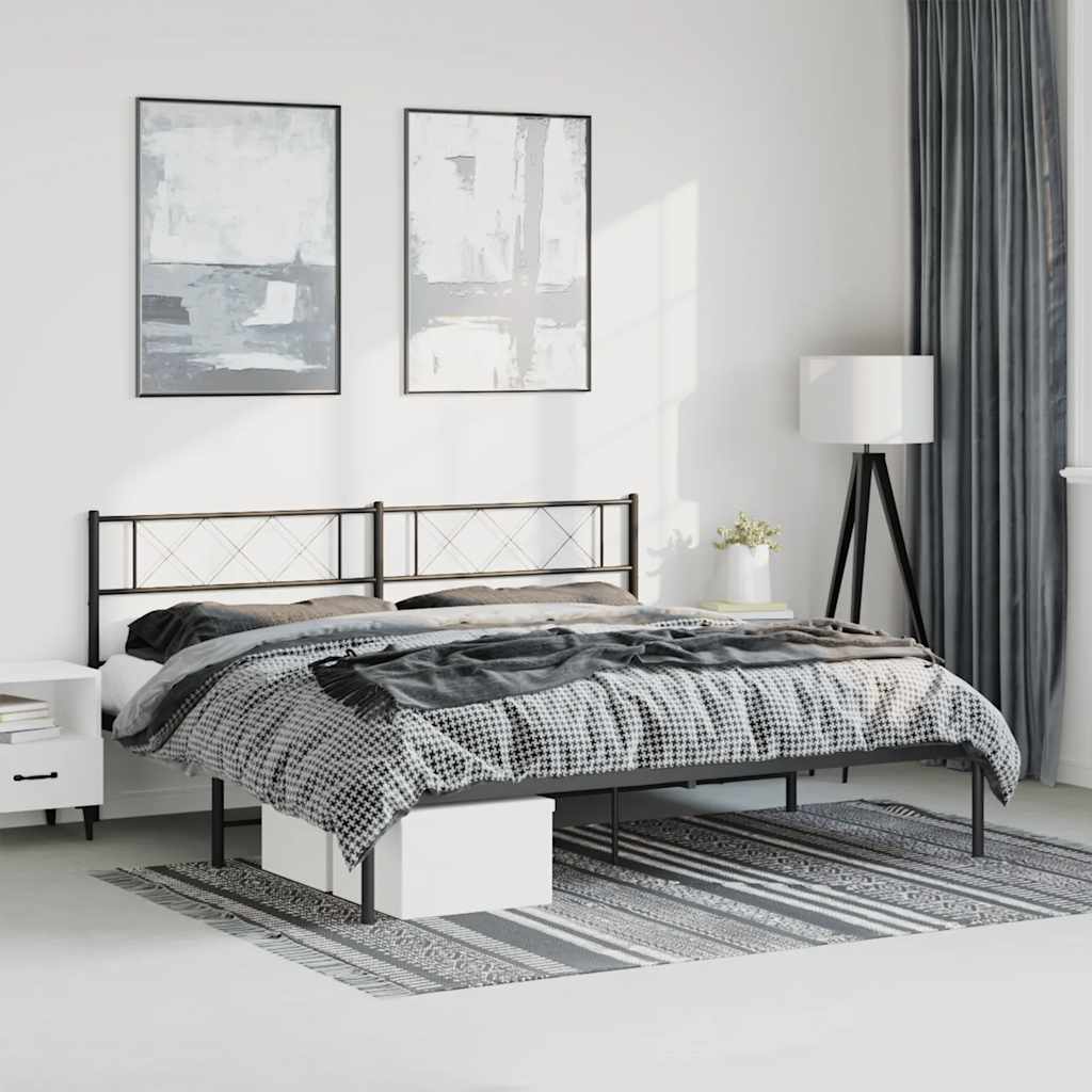 Metal Bed Frame without Mattress with Headboard Black 193x203cm