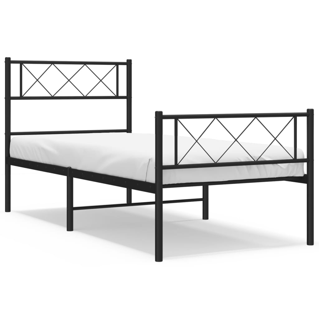Metal Bed Frame without Mattress with Footboard Black 90x190cm