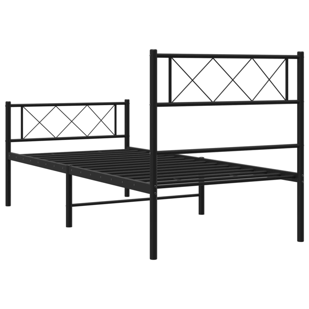 Metal Bed Frame without Mattress with Footboard Black 90x190cm