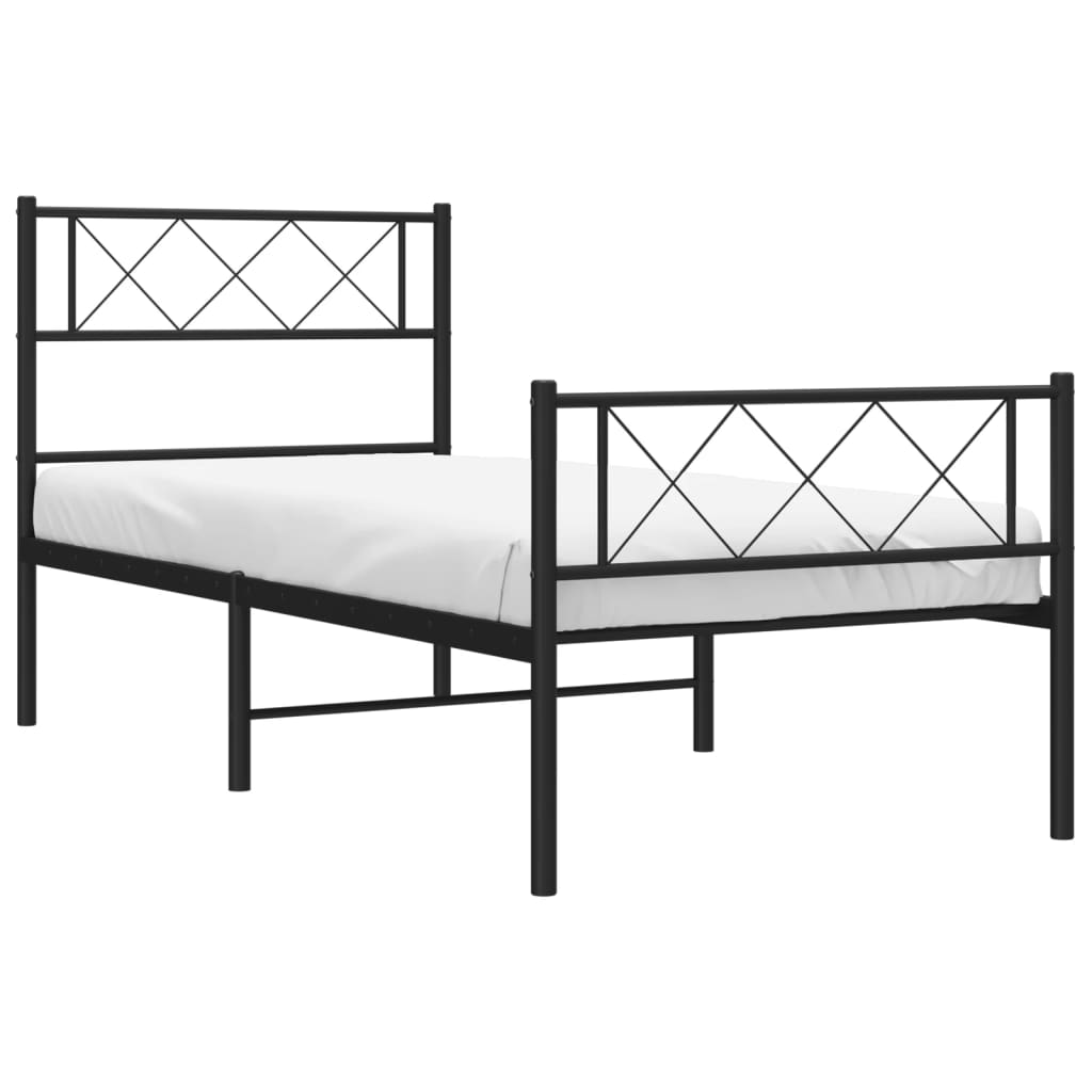 Metal Bed Frame without Mattress with Footboard Black 107x203cm