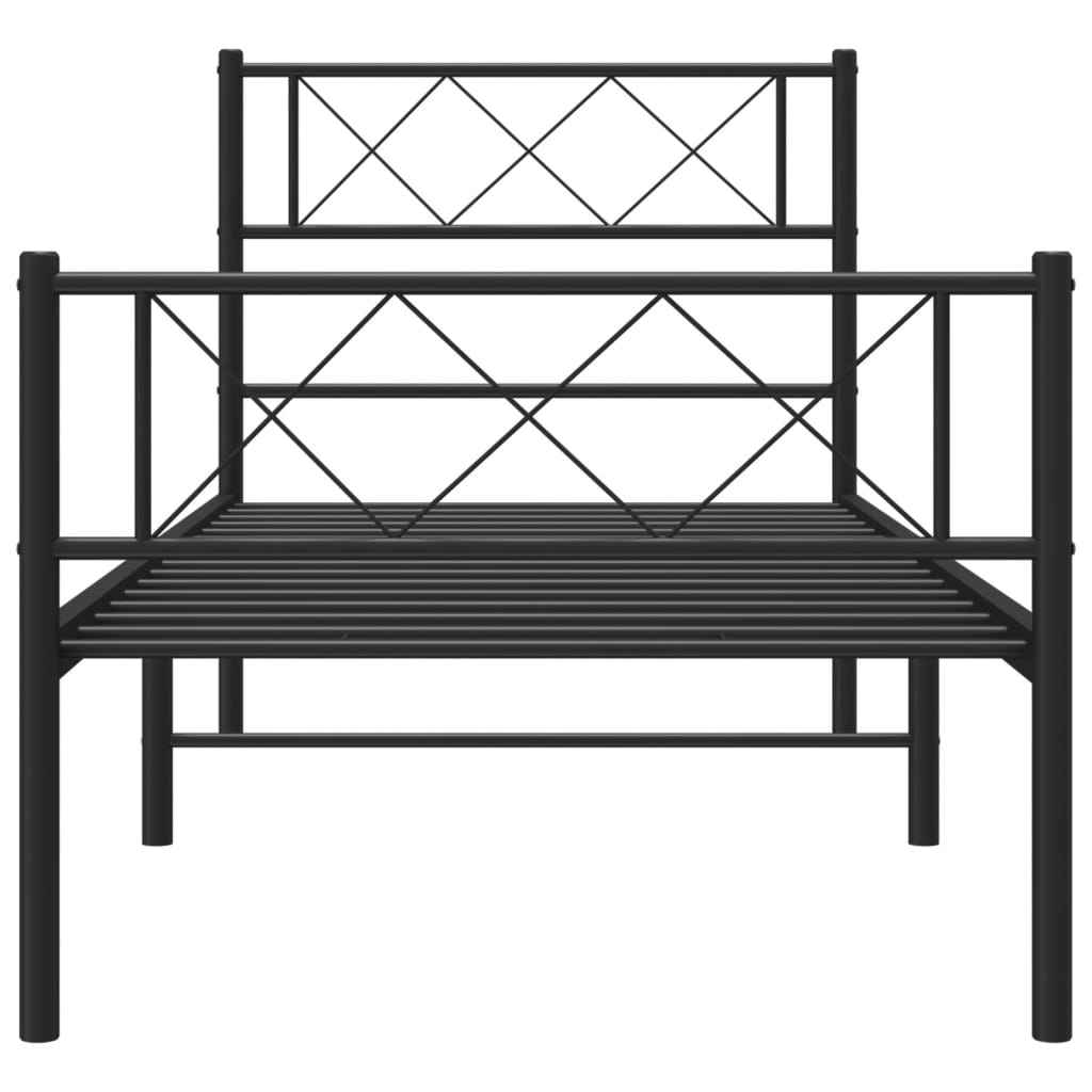 Metal Bed Frame without Mattress with Footboard Black 107x203cm