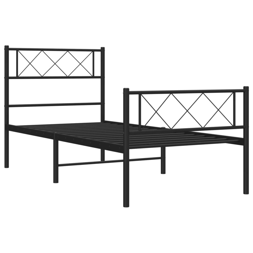 Metal Bed Frame without Mattress with Footboard Black 107x203cm