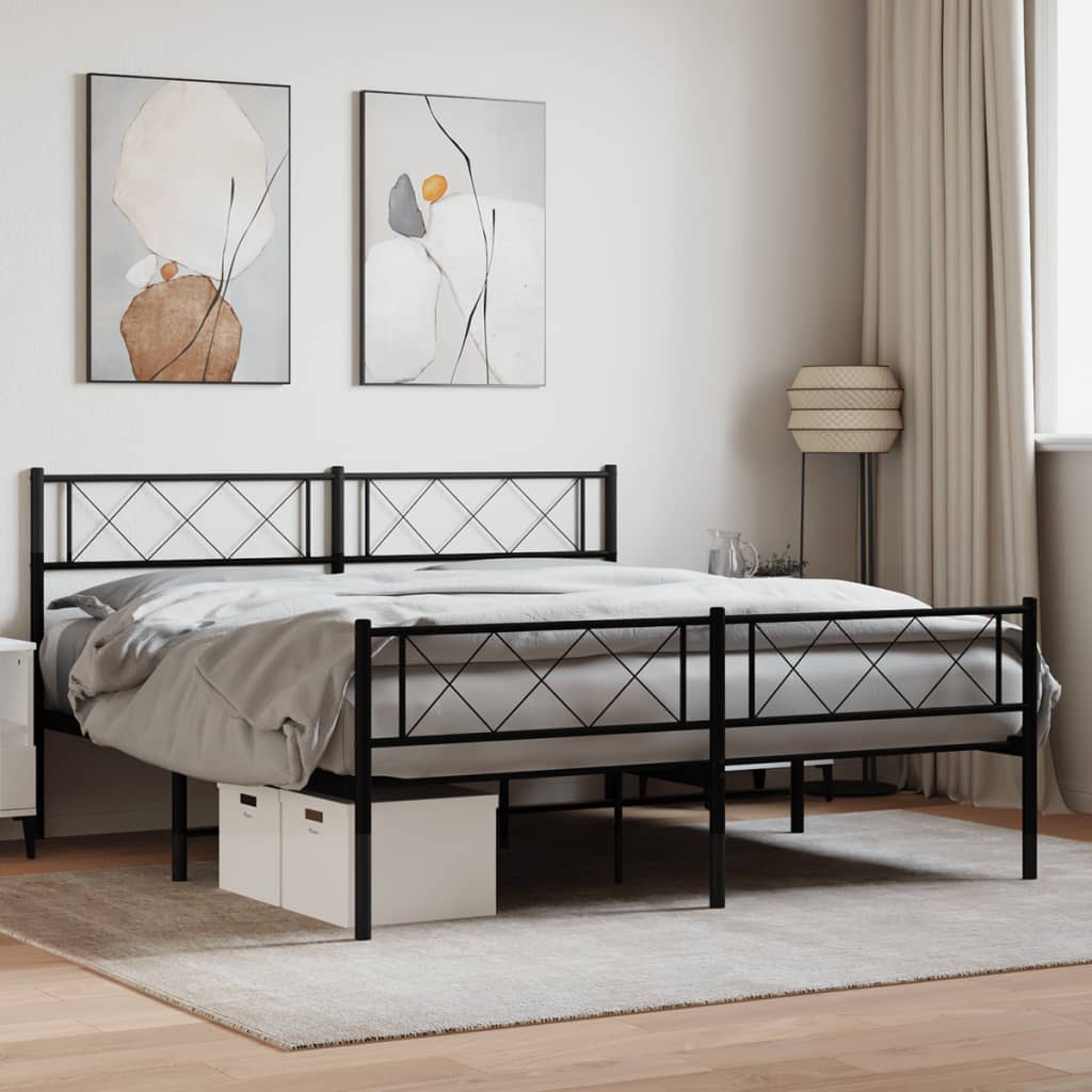 Metal Bed Frame without Mattress with Footboard Black 120x200cm