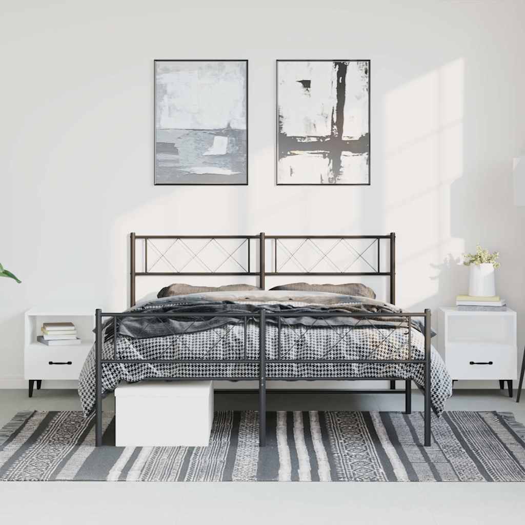 Metal Bed Frame without Mattress with Footboard Black 135x190cm