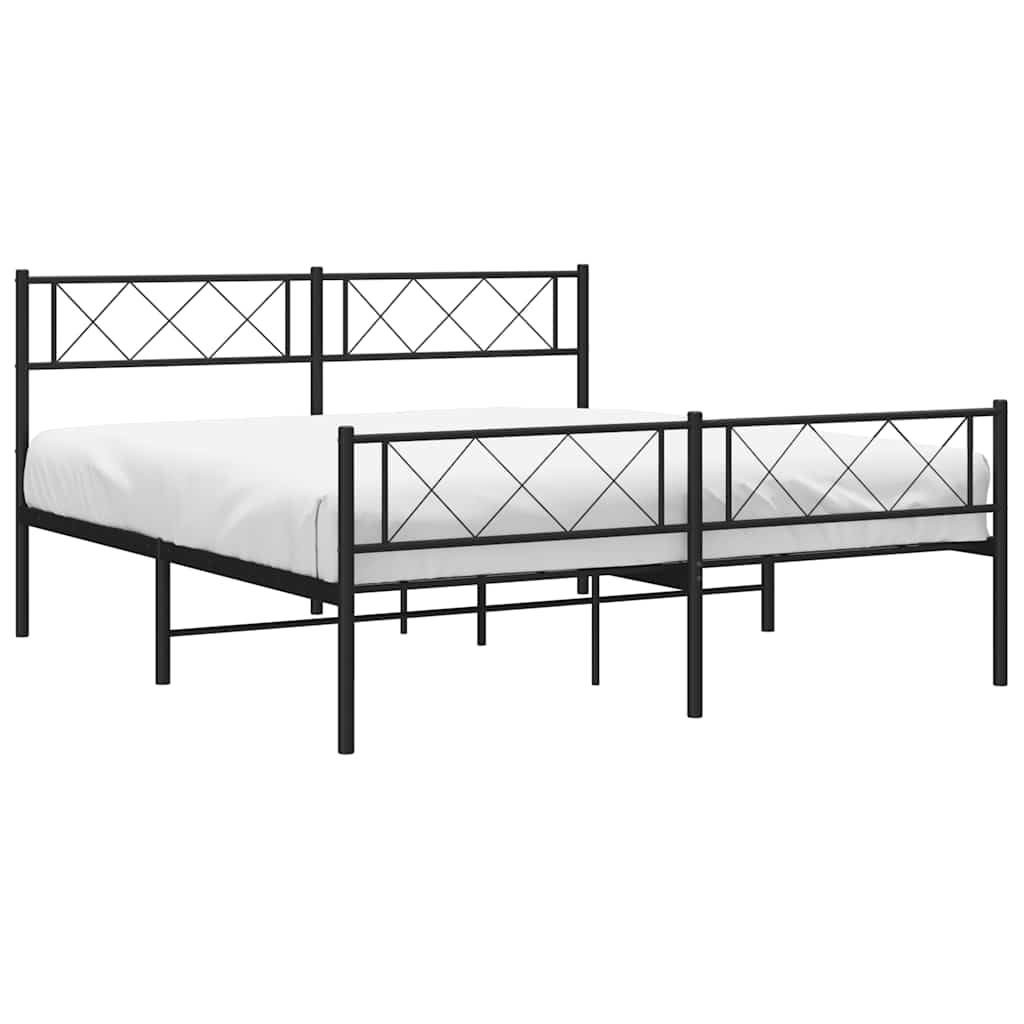 Metal Bed Frame without Mattress with Footboard Black 135x190cm