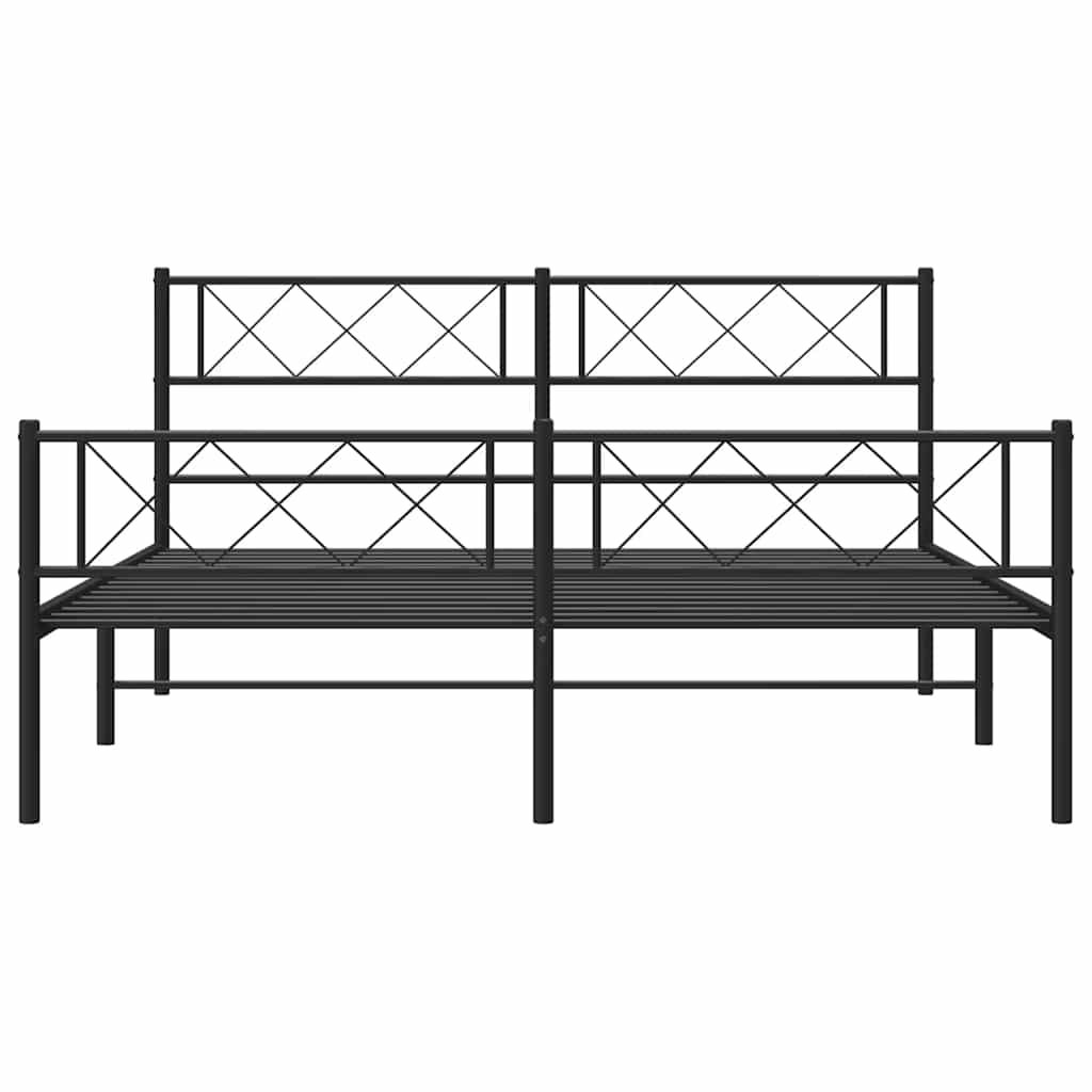 Metal Bed Frame without Mattress with Footboard Black 135x190cm