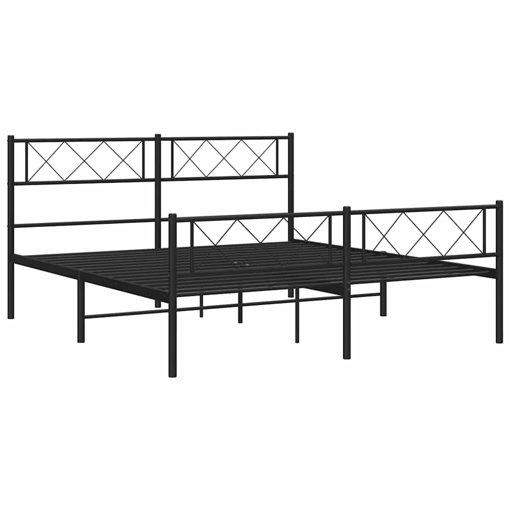 Metal Bed Frame without Mattress with Footboard Black 135x190cm