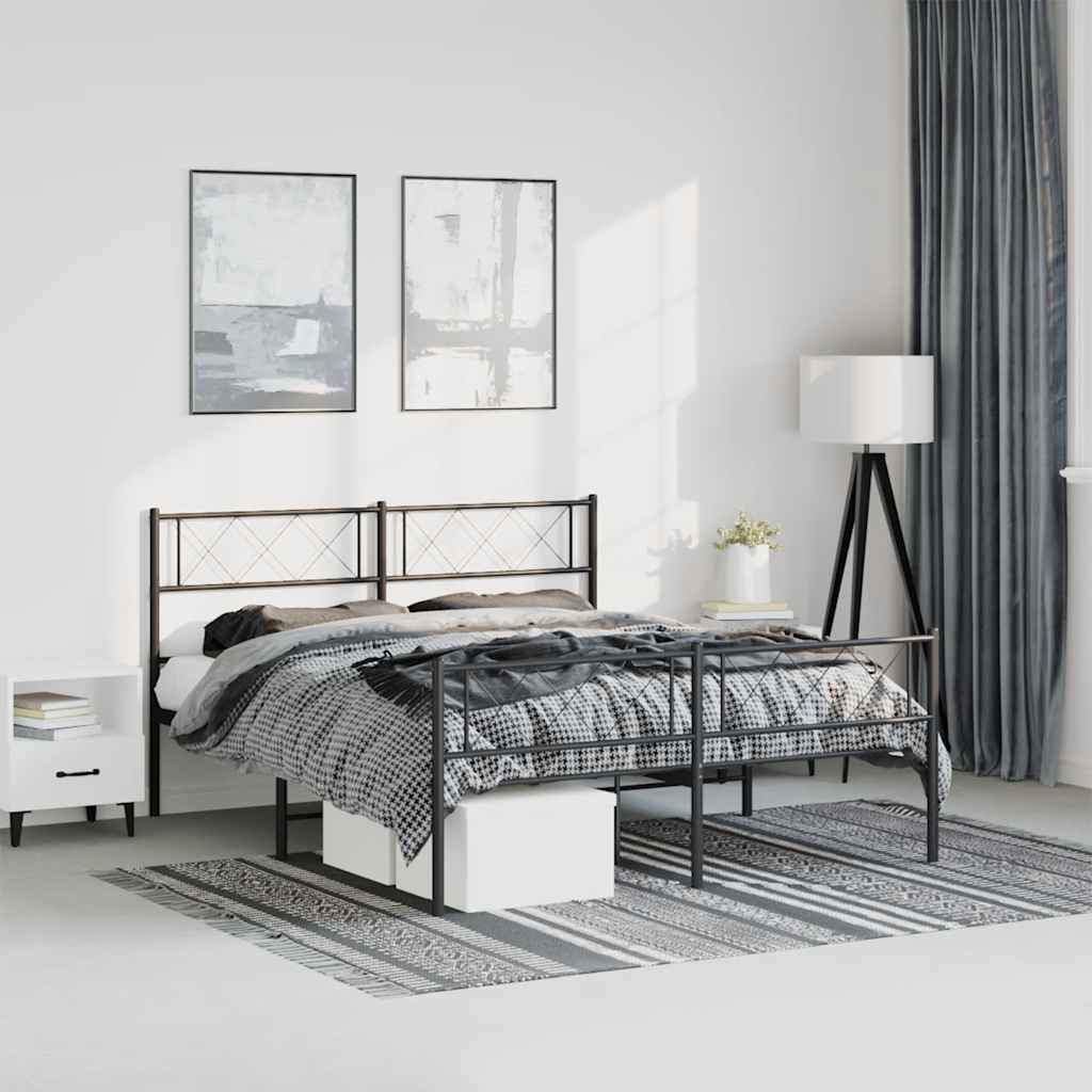Metal Bed Frame without Mattress with Footboard Black 135x190cm