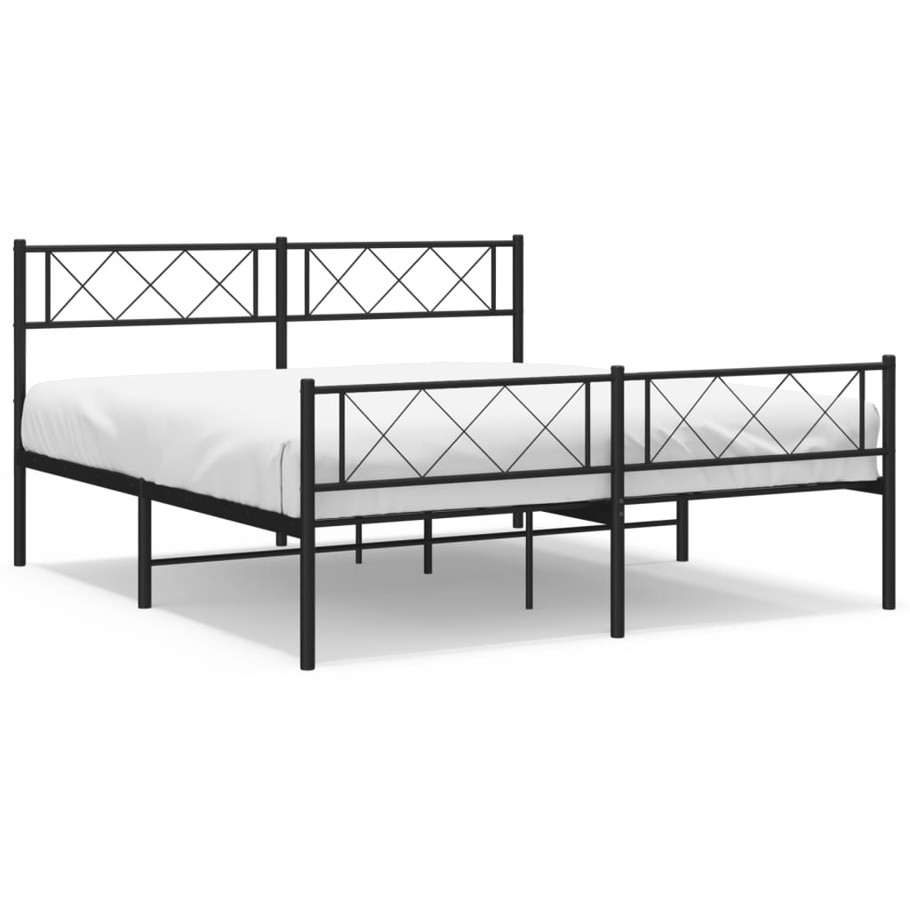 Metal Bed Frame without Mattress with Footboard Black 160x200cm