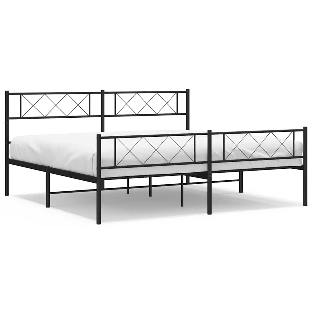 Metal Bed Frame without Mattress with Footboard Black 183x213cm