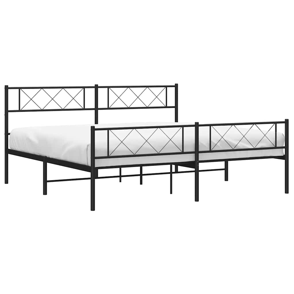 Metal Bed Frame without Mattress with Footboard Black 183x213cm