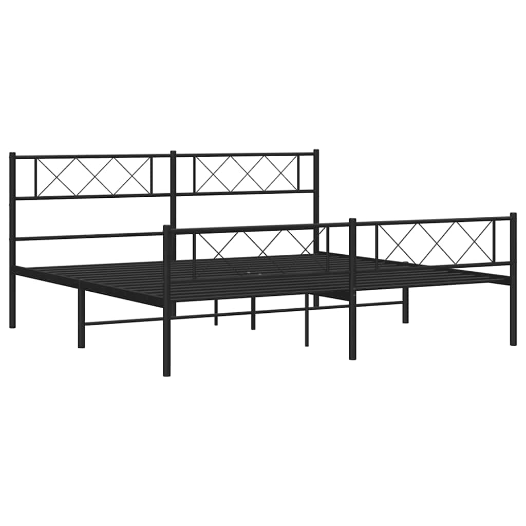 Metal Bed Frame without Mattress with Footboard Black 183x213cm