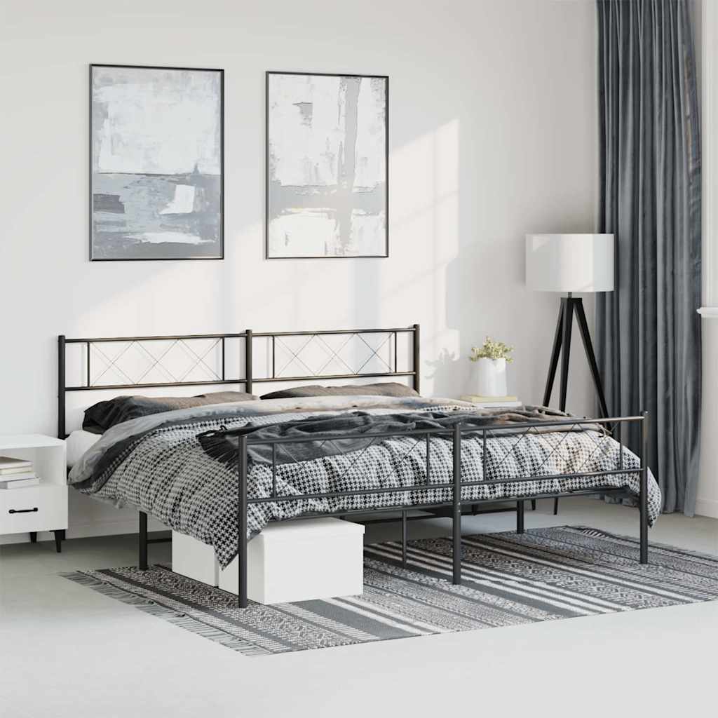 Metal Bed Frame without Mattress with Footboard Black 183x213cm