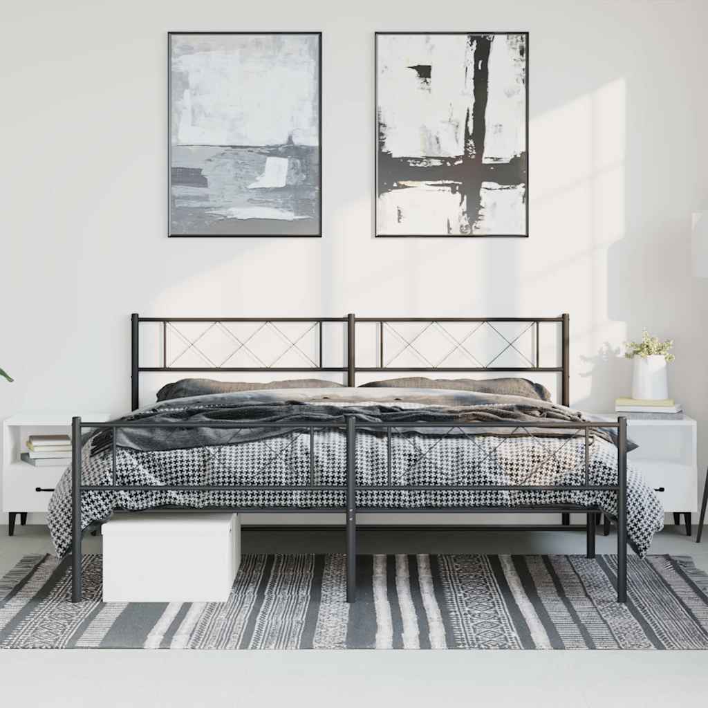 Metal Bed Frame without Mattress with Footboard Black 193x203cm