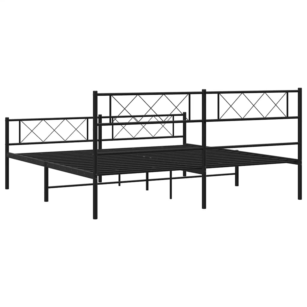 Metal Bed Frame without Mattress with Footboard Black 193x203cm