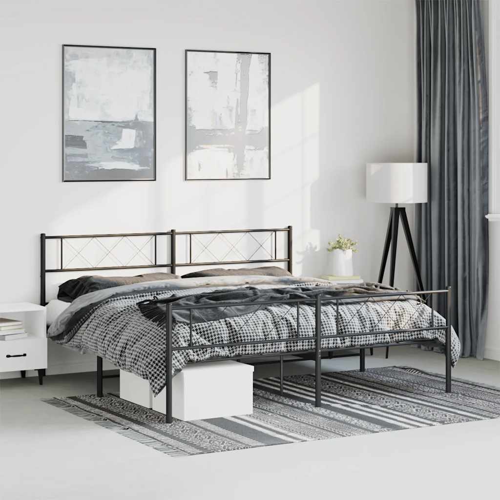 Metal Bed Frame without Mattress with Footboard Black 193x203cm