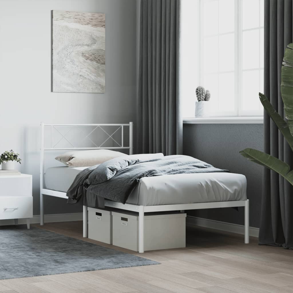 Metal Bed Frame without Mattress with Headboard White 75x190cm