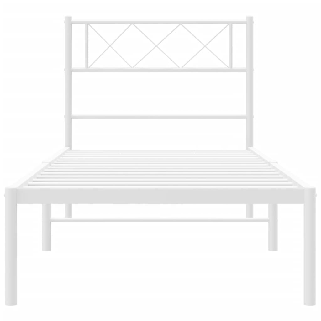 Metal Bed Frame without Mattress with Headboard White 90x190cm