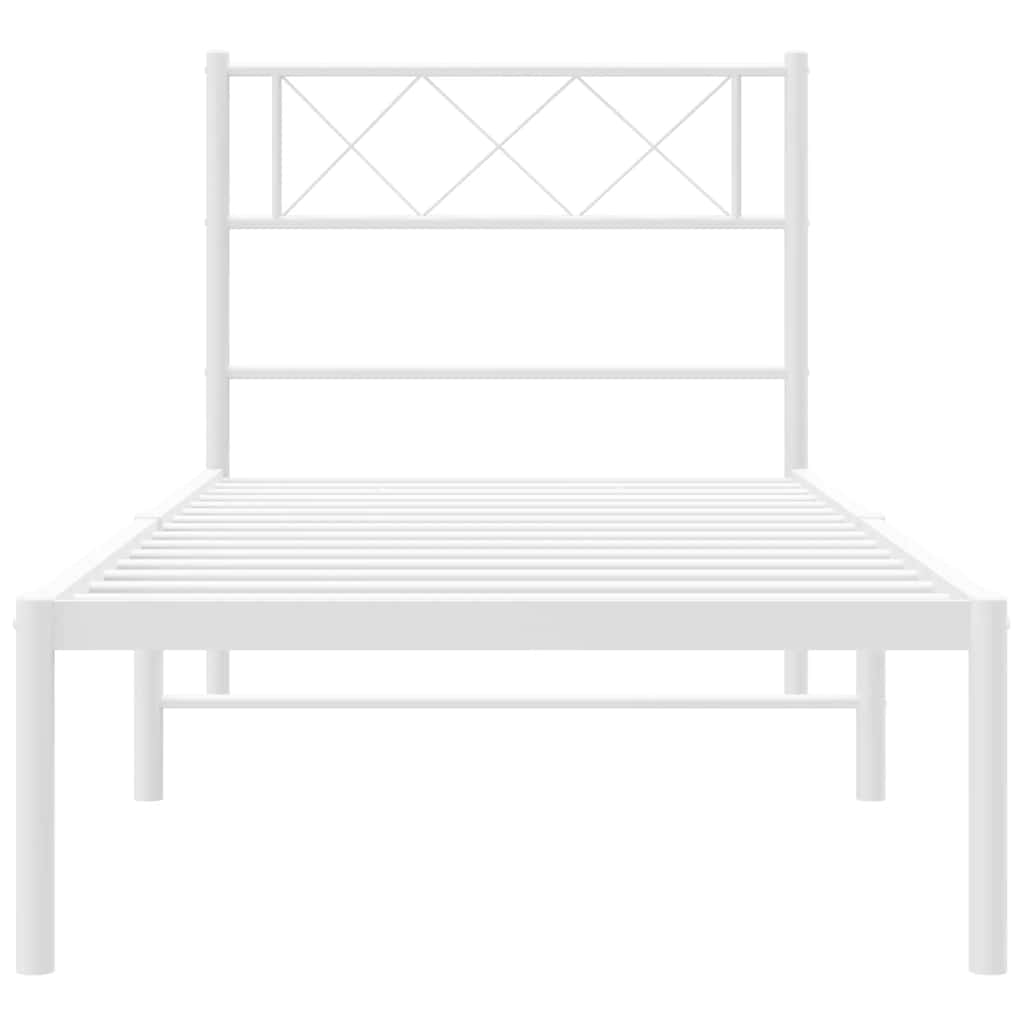 Metal Bed Frame without Mattress with Headboard White 100x190cm