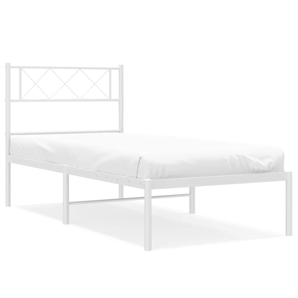 Metal Bed Frame without Mattress with Headboard White 100x200cm