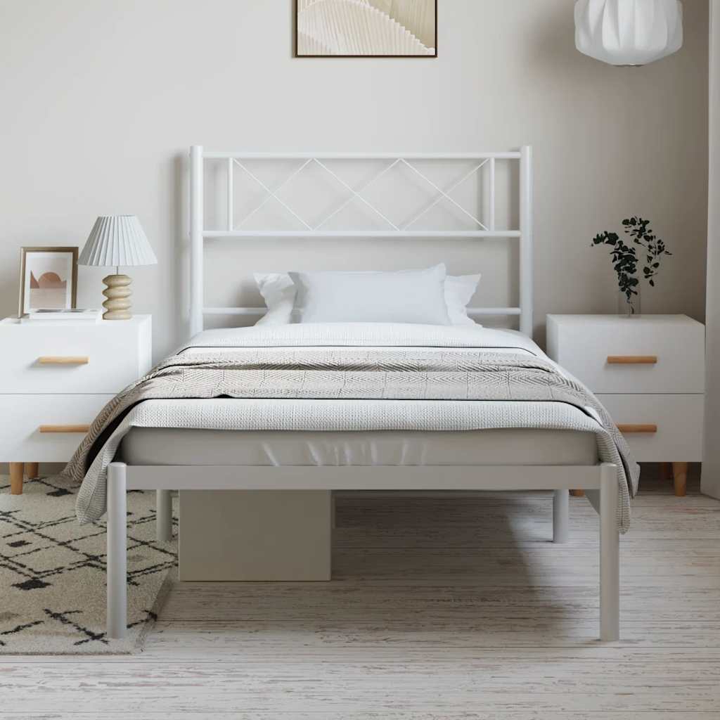 Metal Bed Frame without Mattress with Headboard White 100x200cm