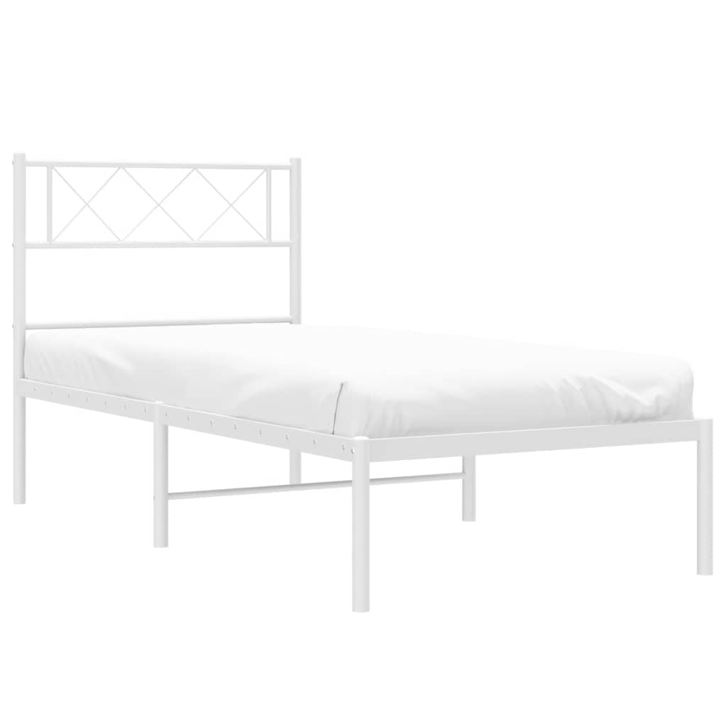 Metal Bed Frame without Mattress with Headboard White 100x200cm