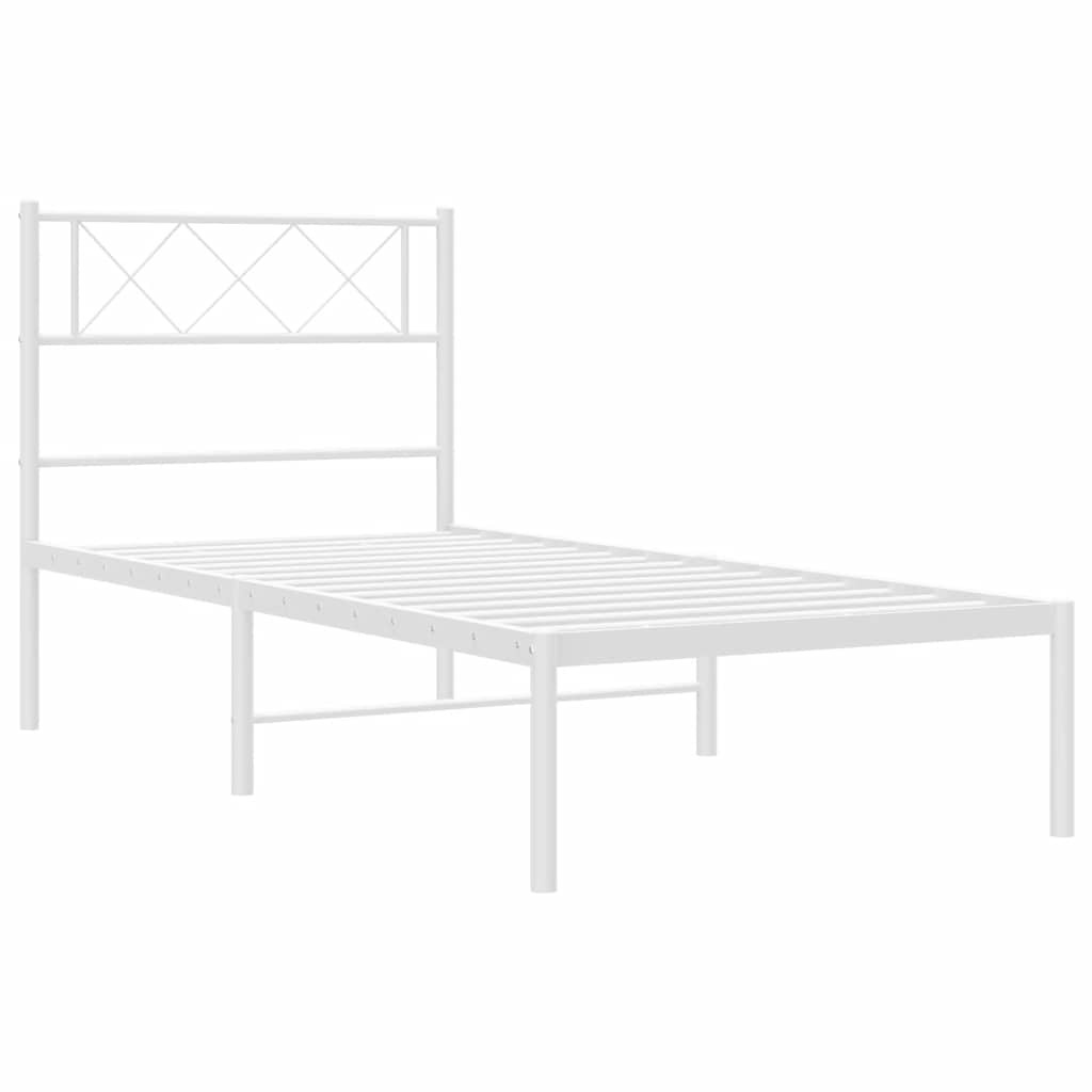 Metal Bed Frame without Mattress with Headboard White 100x200cm