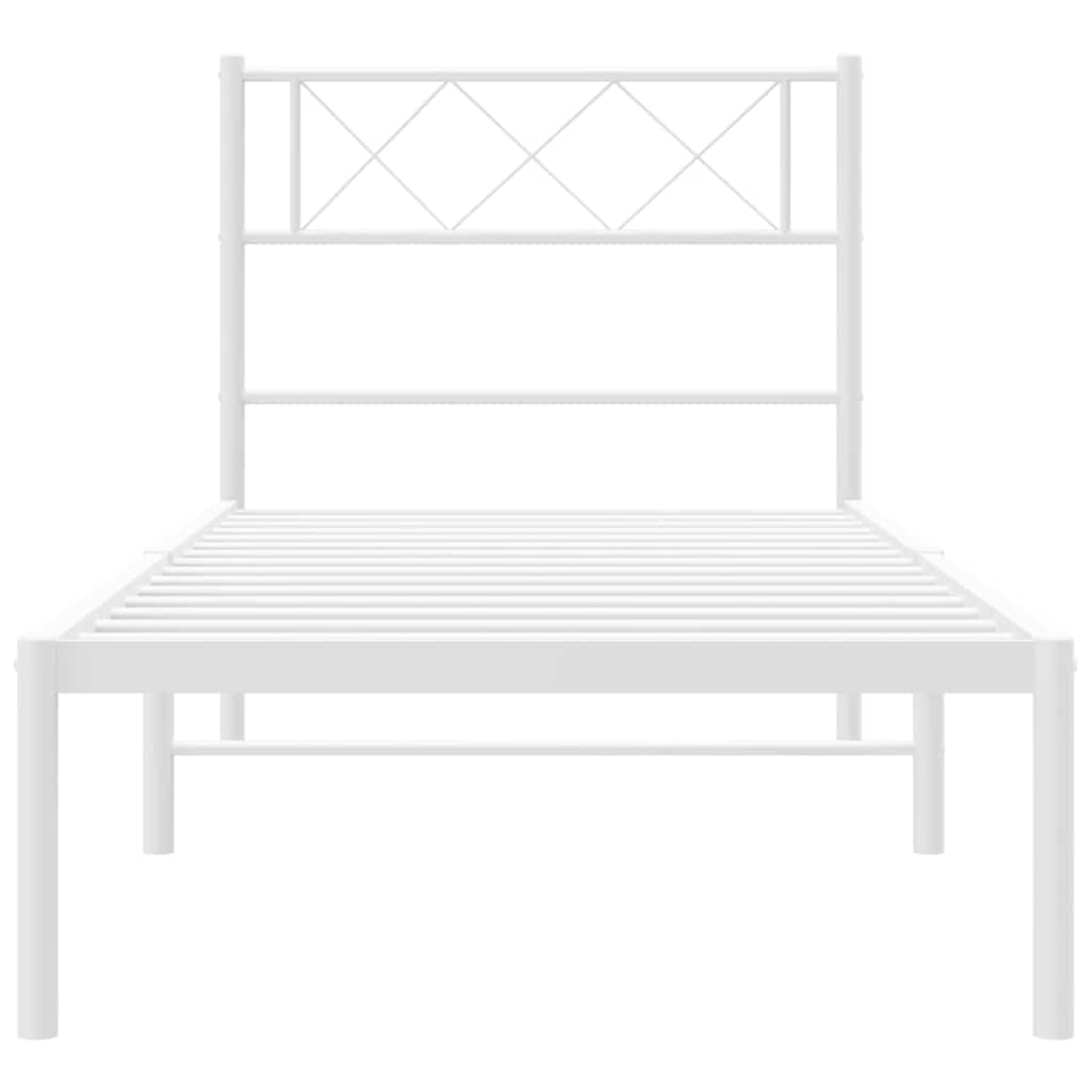 Metal Bed Frame without Mattress with Headboard White 100x200cm