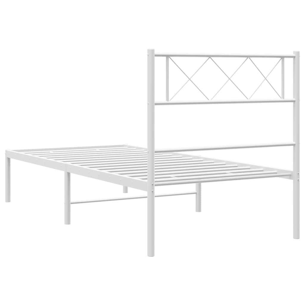 Metal Bed Frame without Mattress with Headboard White 100x200cm