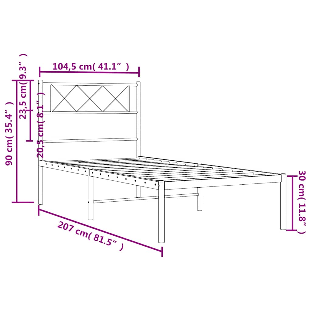 Metal Bed Frame without Mattress with Headboard White 100x200cm