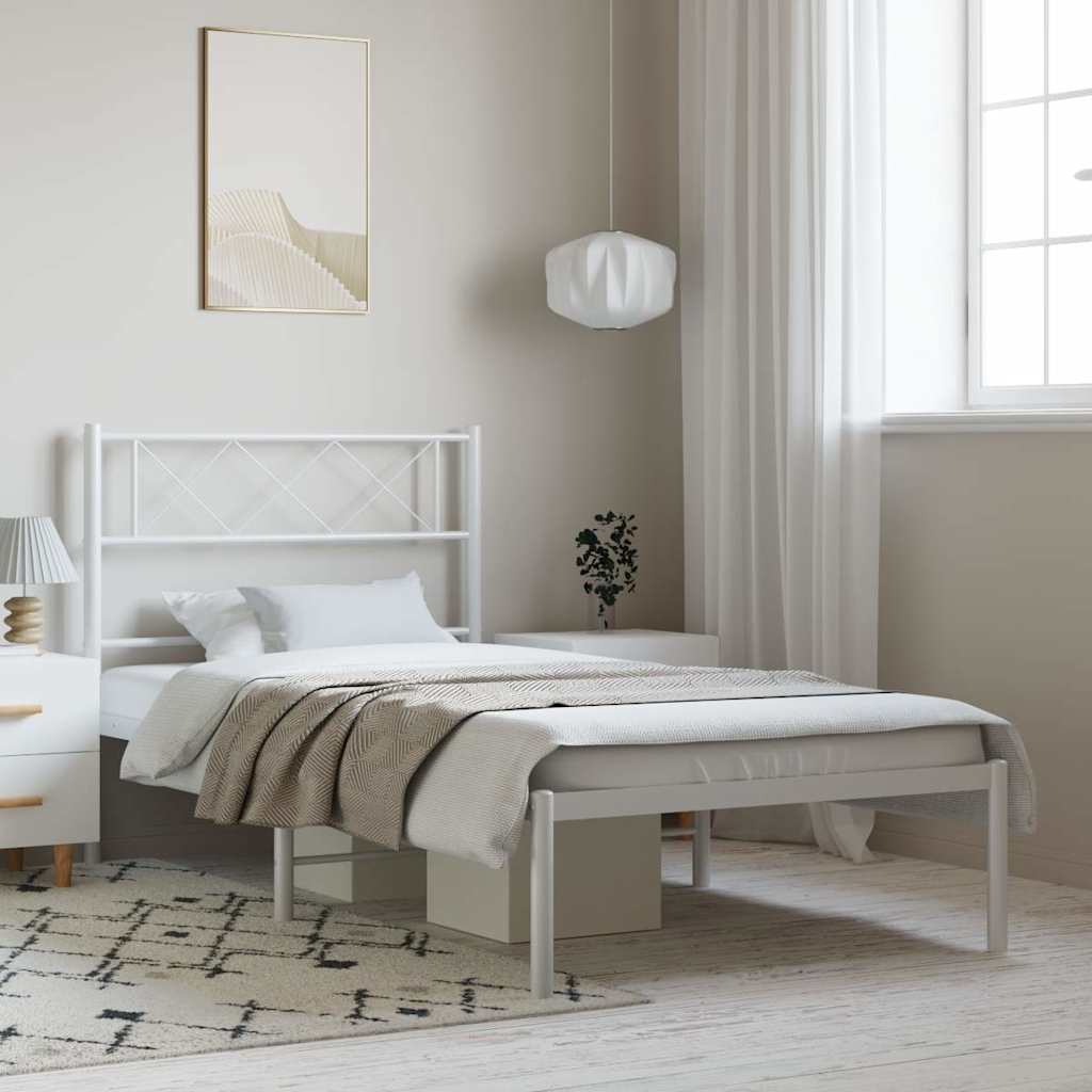 Metal Bed Frame without Mattress with Headboard White 100x200cm
