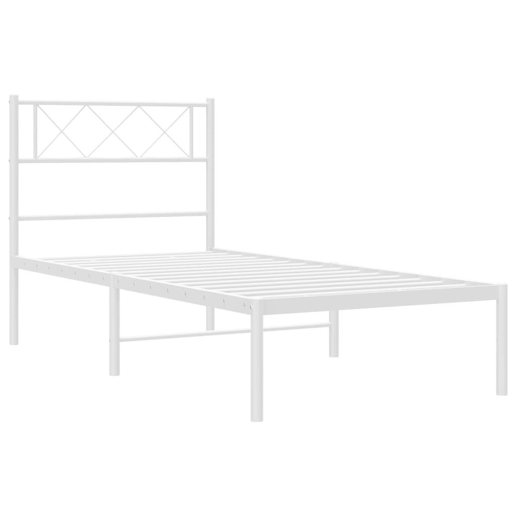 Metal Bed Frame without Mattress with Headboard White 107x203cm