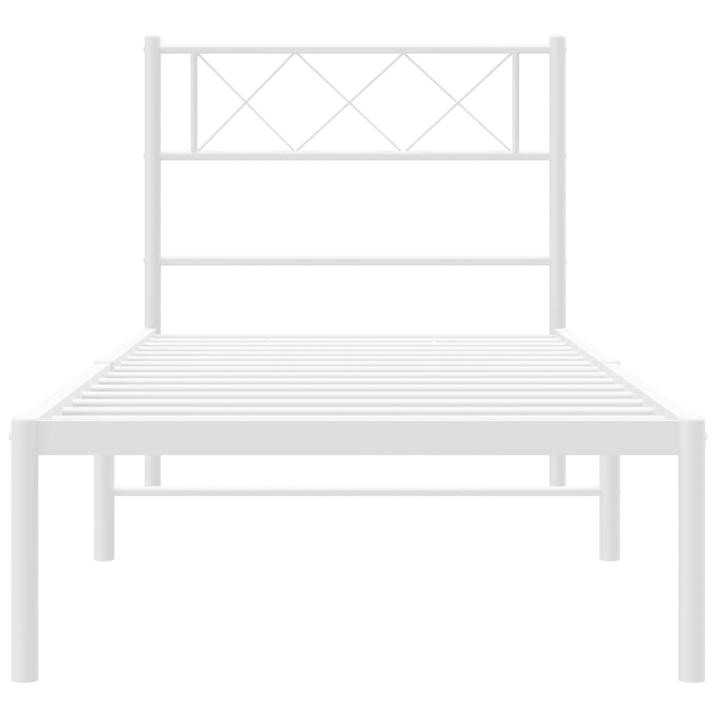 Metal Bed Frame without Mattress with Headboard White 107x203cm