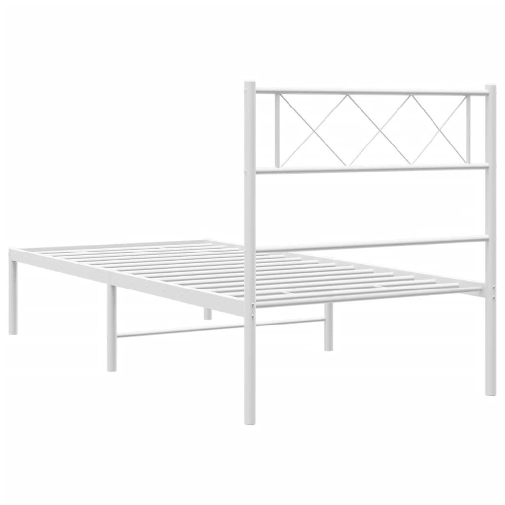 Metal Bed Frame without Mattress with Headboard White 107x203cm