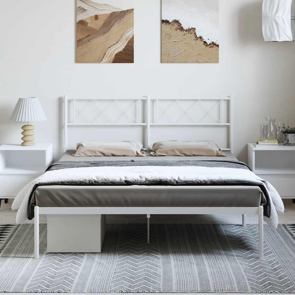 Metal Bed Frame without Mattress with Headboard White 135x190cm