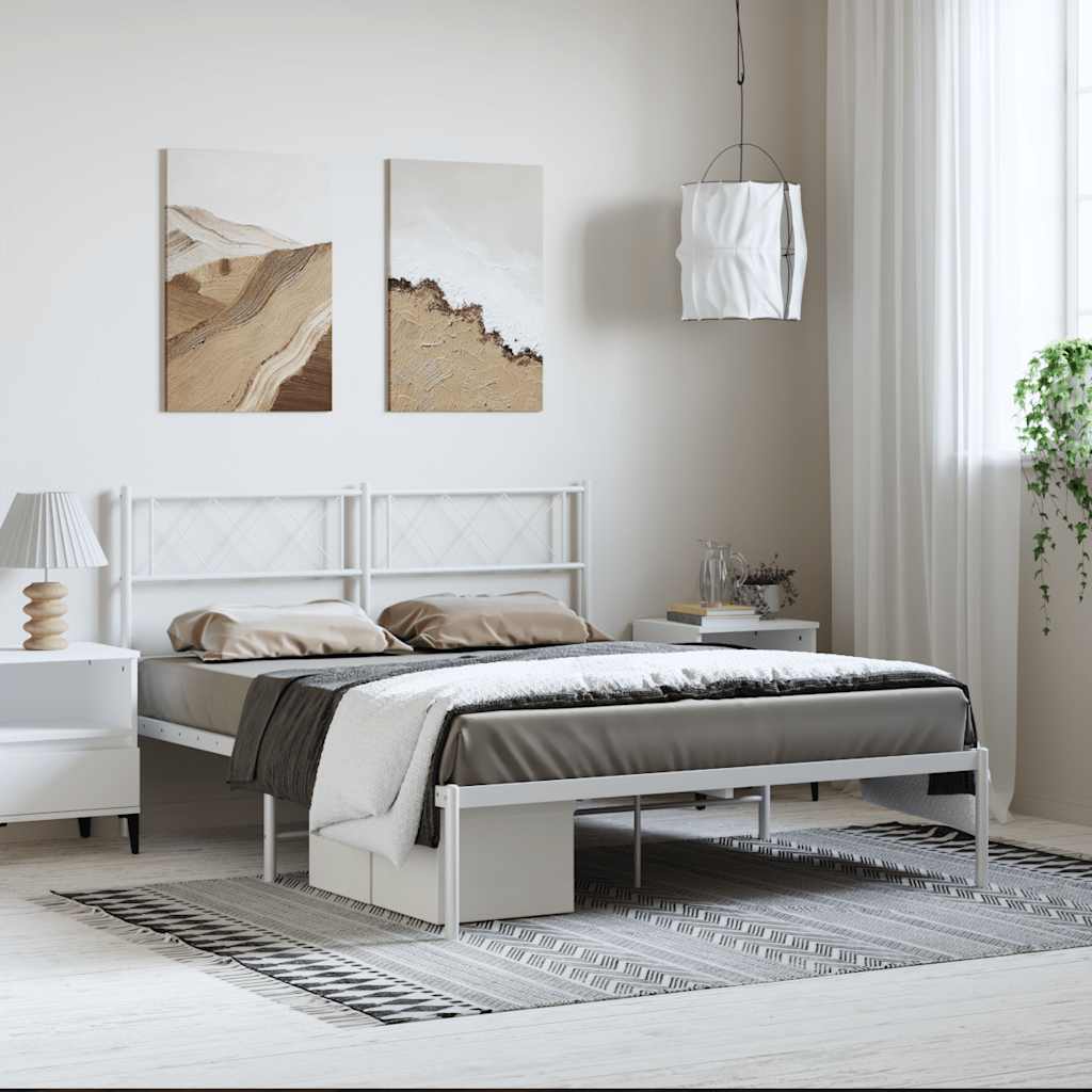 Metal Bed Frame without Mattress with Headboard White 135x190cm