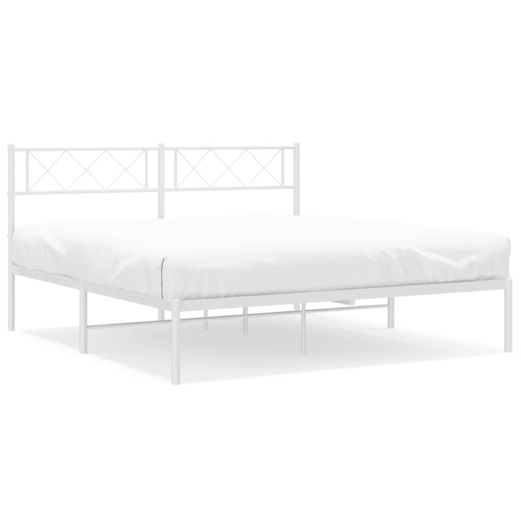 Metal Bed Frame without Mattress with Headboard White 140x190cm