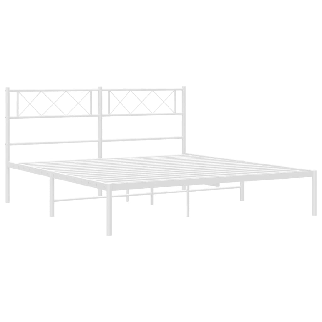 Metal Bed Frame without Mattress with Headboard White 140x190cm