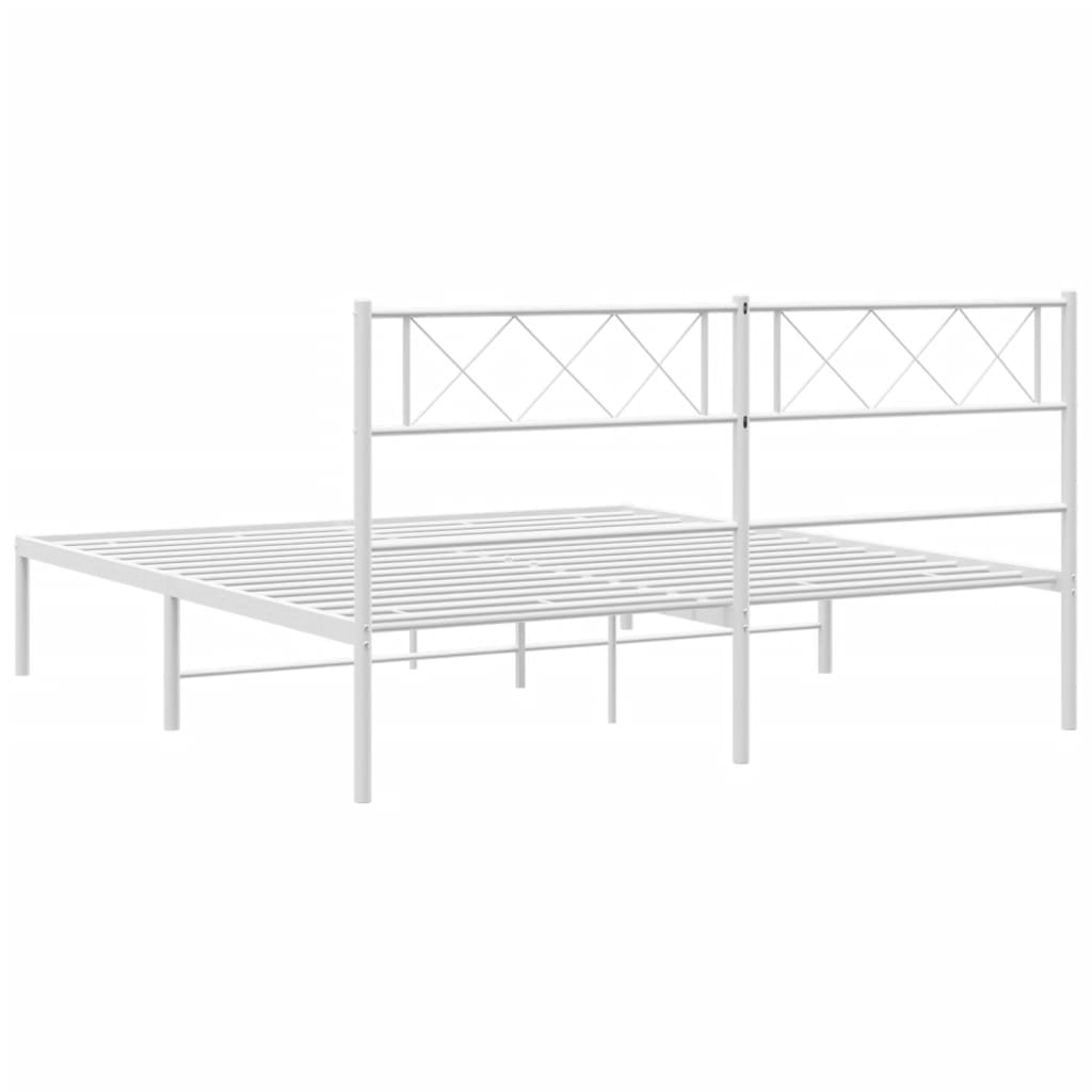 Metal Bed Frame without Mattress with Headboard White 140x190cm
